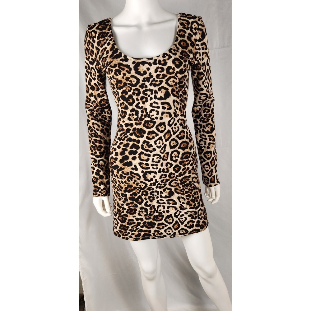 Forever 21 Leopard Bodycon Y2K/2000s/Indie/Edgy Scoop Neck Mini Dress L